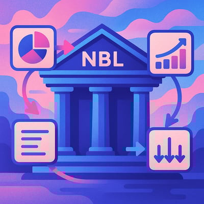 This stylised illustration shows a non‑bank lender (NBL) institution surrounded by data and analytics icons, representing an NBL operating within the Consumer Data Right (CDR) ecosystem.