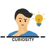 Illustration of a person thinking with a glowing lightbulb beside them, symbolising curiosity and new ideas