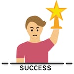 Illustration of a person holding up a gold star trophy, symbolising success and achievement